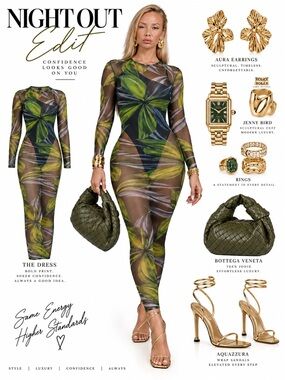 Louisa Ballou - Sheer Green Floral Mesh Bodycon Dress